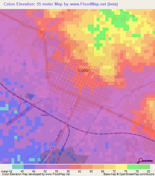 Colon,Cuba Elevation Map