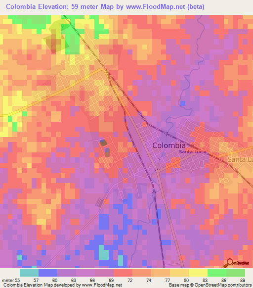 Colombia,Cuba Elevation Map