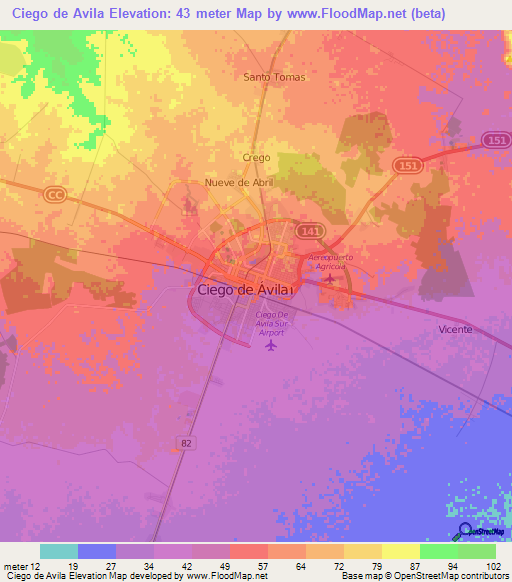 Ciego de Avila,Cuba Elevation Map