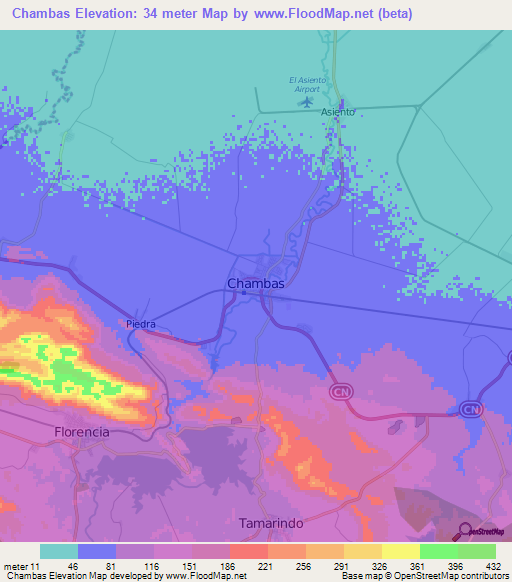 Chambas,Cuba Elevation Map