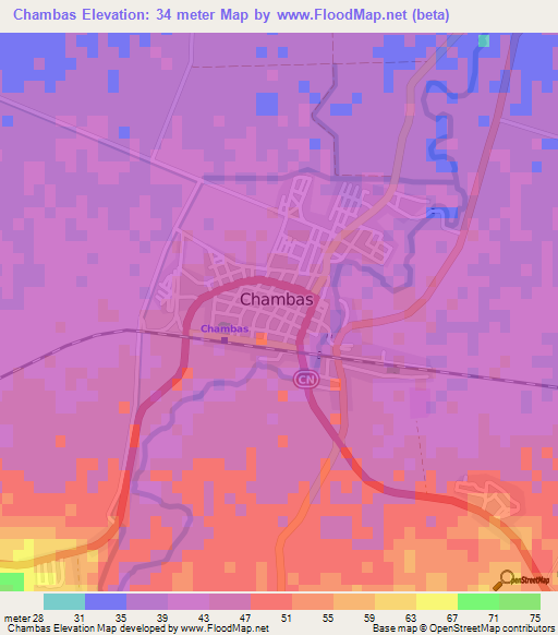 Chambas,Cuba Elevation Map