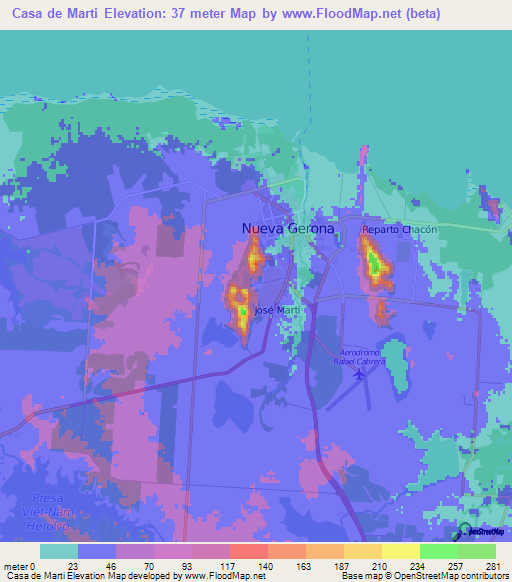 Casa de Marti,Cuba Elevation Map