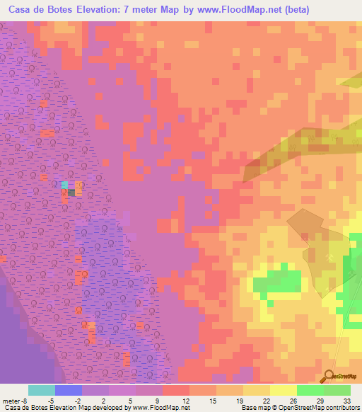 Casa de Botes,Cuba Elevation Map