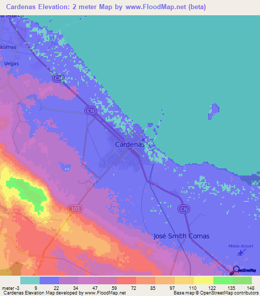 Cardenas,Cuba Elevation Map