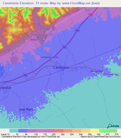 Candelaria,Cuba Elevation Map
