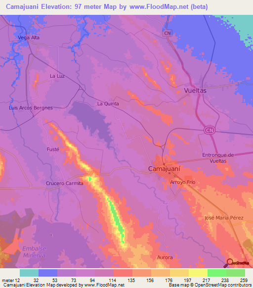 Camajuani,Cuba Elevation Map
