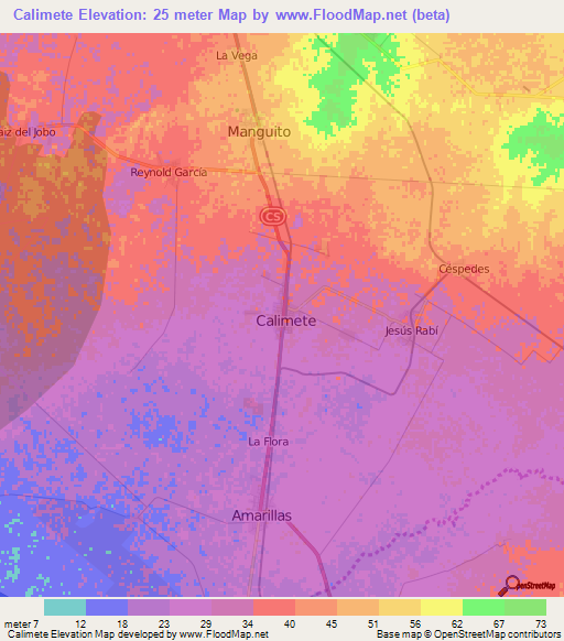 Calimete,Cuba Elevation Map