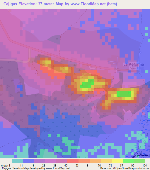 Cajigas,Cuba Elevation Map