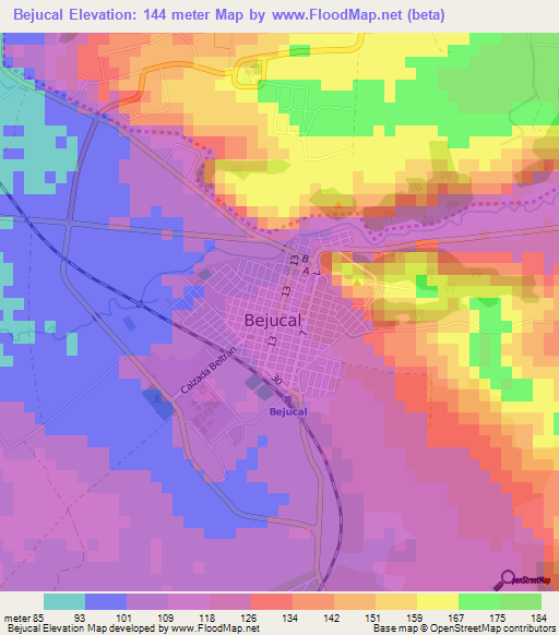 Bejucal,Cuba Elevation Map