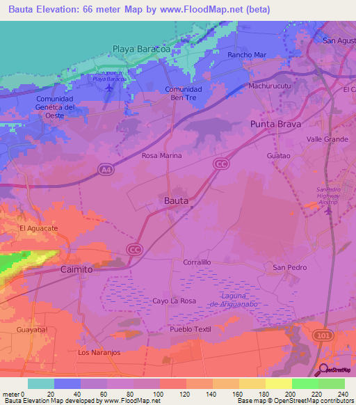 Bauta,Cuba Elevation Map