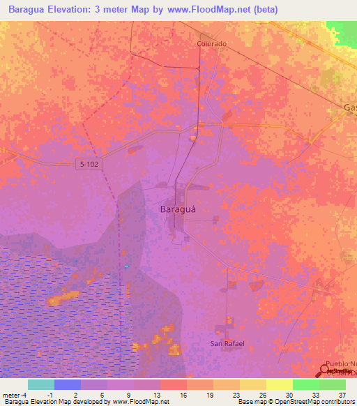 Baragua,Cuba Elevation Map