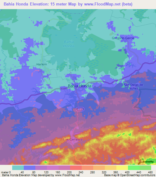 Bahia Honda,Cuba Elevation Map