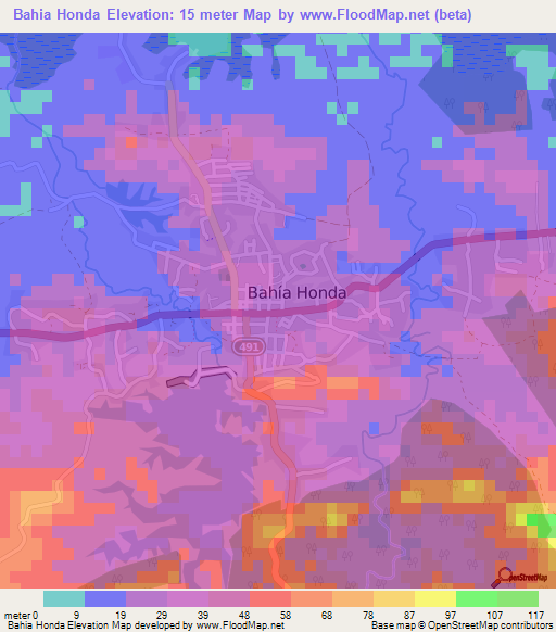 Bahia Honda,Cuba Elevation Map