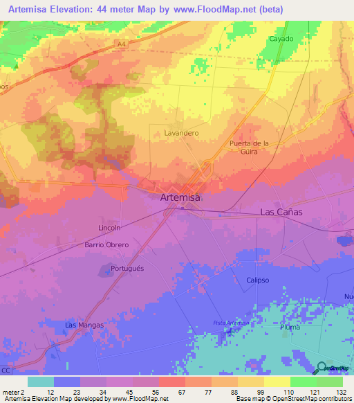 Artemisa,Cuba Elevation Map