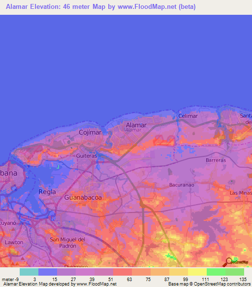 Alamar,Cuba Elevation Map