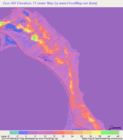 Zion Hill,Bahamas Elevation Map