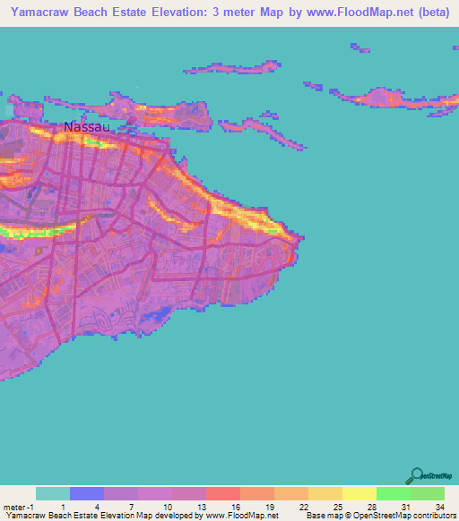 Yamacraw Beach Estate,Bahamas Elevation Map
