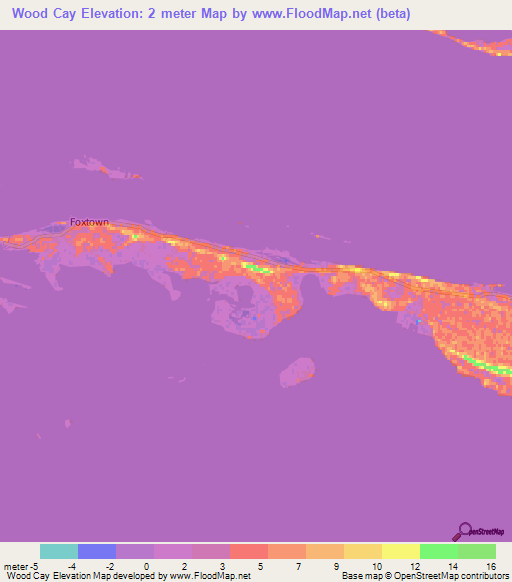 Wood Cay,Bahamas Elevation Map