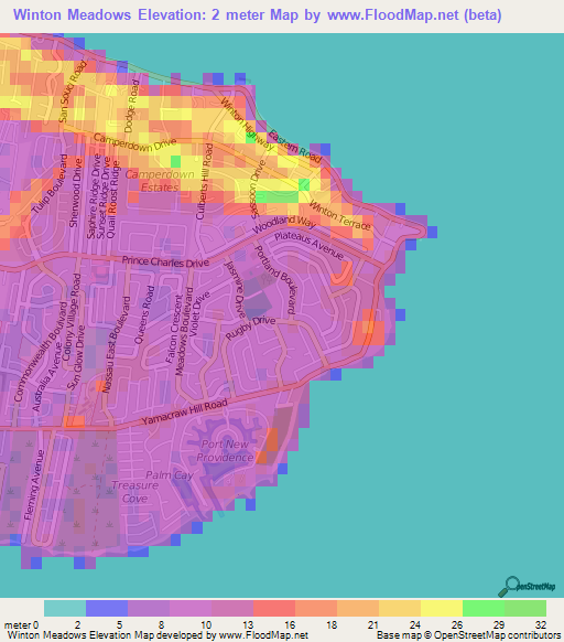 Winton Meadows,Bahamas Elevation Map
