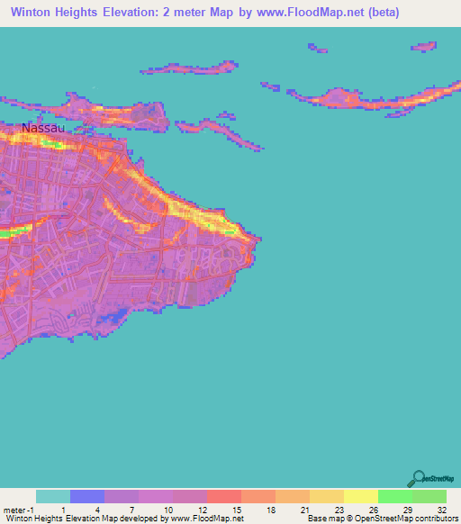Winton Heights,Bahamas Elevation Map