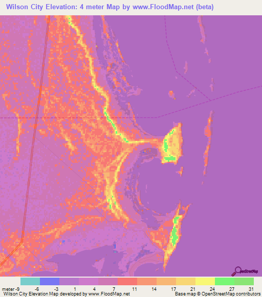 Wilson City,Bahamas Elevation Map