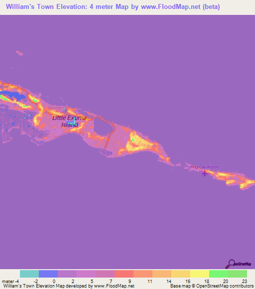 William's Town,Bahamas Elevation Map