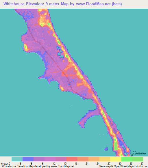 Whitehouse,Bahamas Elevation Map