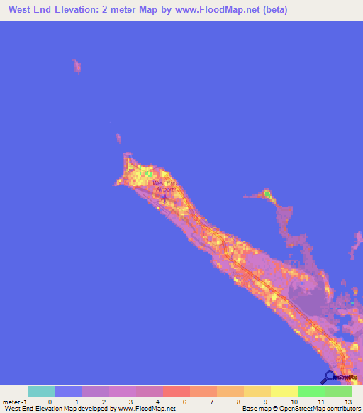 West End,Bahamas Elevation Map