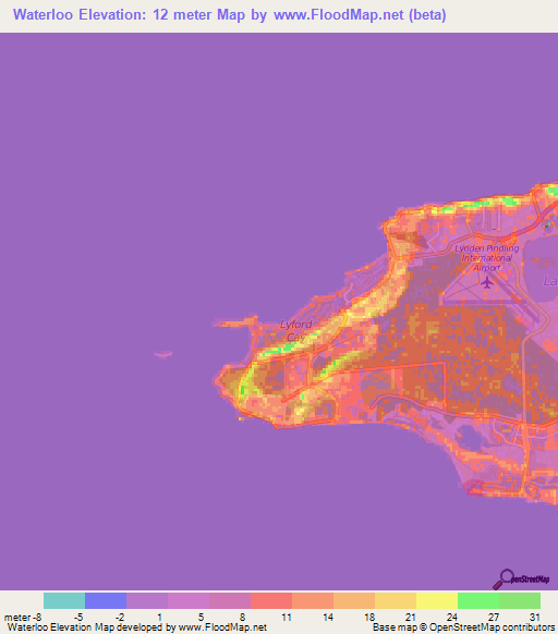 Waterloo,Bahamas Elevation Map