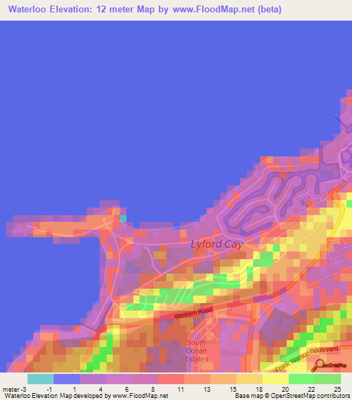 Waterloo,Bahamas Elevation Map