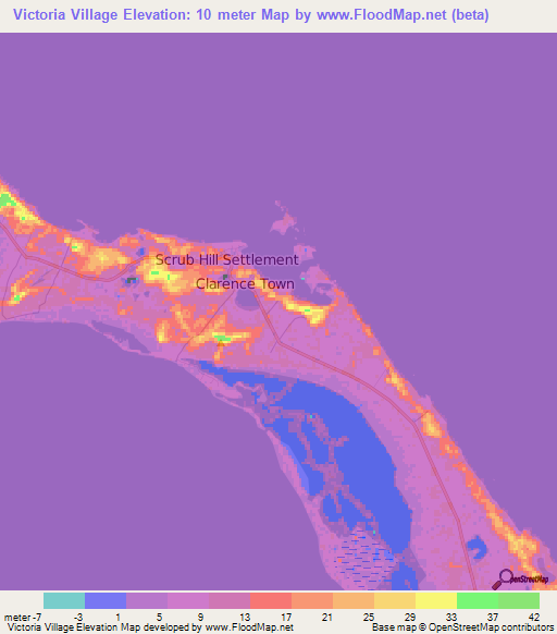 Victoria Village,Bahamas Elevation Map