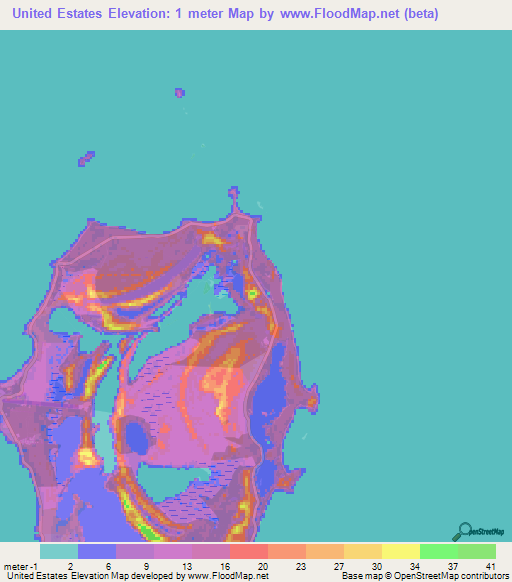 United Estates,Bahamas Elevation Map