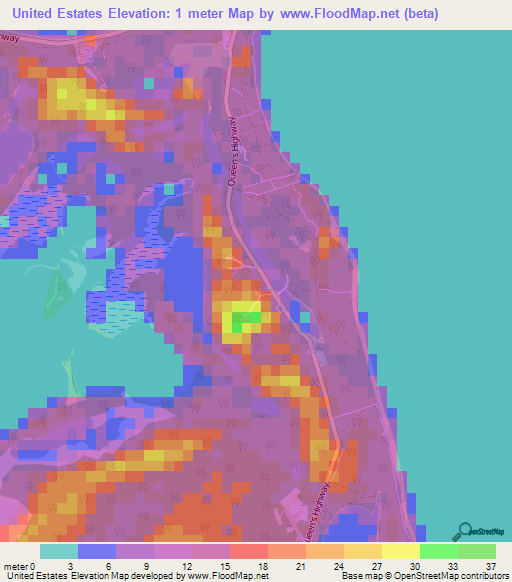 United Estates,Bahamas Elevation Map