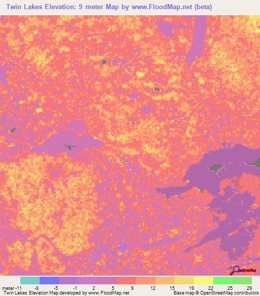 Twin Lakes,Bahamas Elevation Map