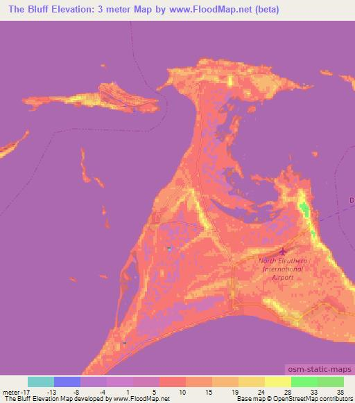 The Bluff,Bahamas Elevation Map