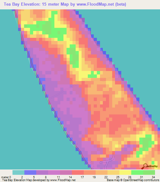 Tea Bay,Bahamas Elevation Map