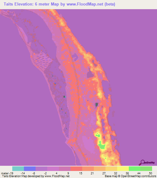 Taits,Bahamas Elevation Map