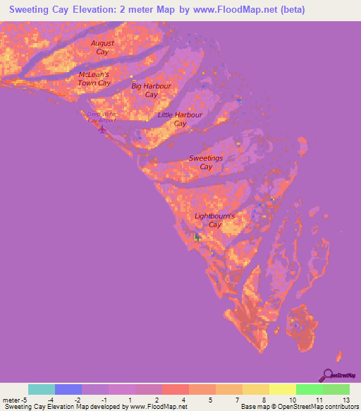 Sweeting Cay,Bahamas Elevation Map