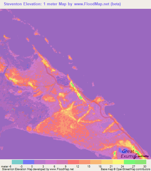 Steventon,Bahamas Elevation Map