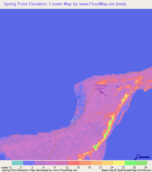 Spring Point,Bahamas Elevation Map