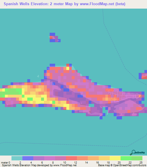 Spanish Wells,Bahamas Elevation Map