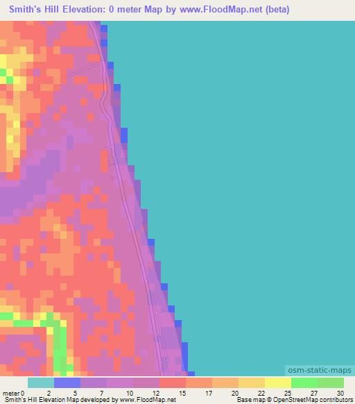 Smith's Hill,Bahamas Elevation Map