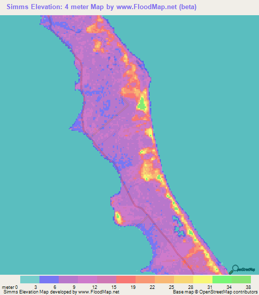 Simms,Bahamas Elevation Map