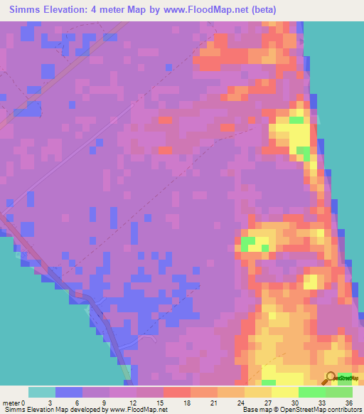 Simms,Bahamas Elevation Map