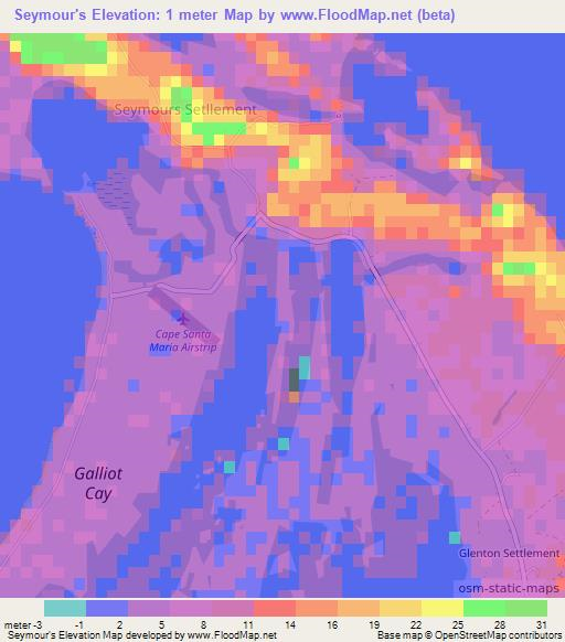 Seymour's,Bahamas Elevation Map