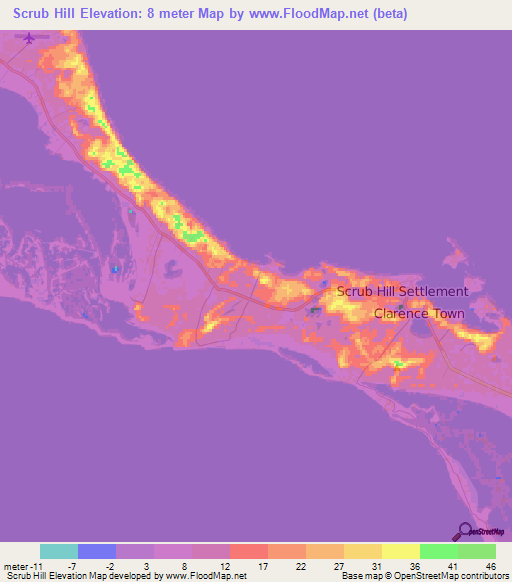 Scrub Hill,Bahamas Elevation Map