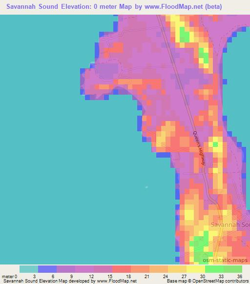 Savannah Sound,Bahamas Elevation Map