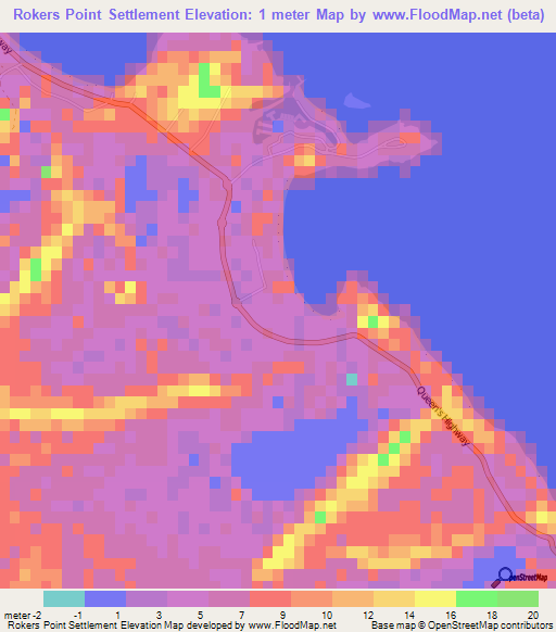 Rokers Point Settlement,Bahamas Elevation Map