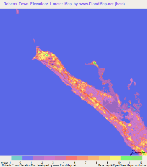 Roberts Town,Bahamas Elevation Map