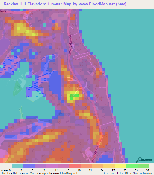 Reckley Hill,Bahamas Elevation Map